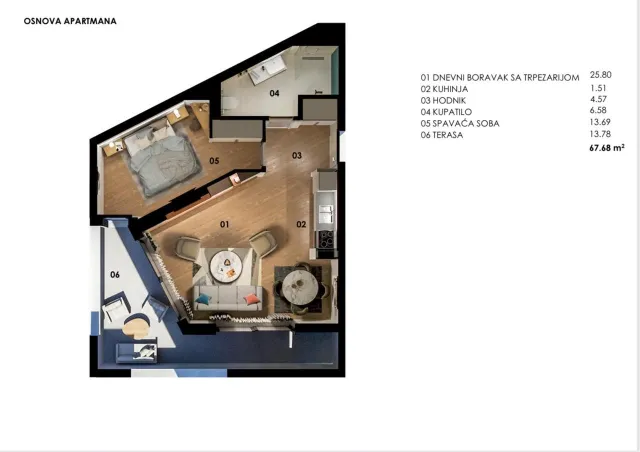 Satılık, Daire, 69 m², Budva
