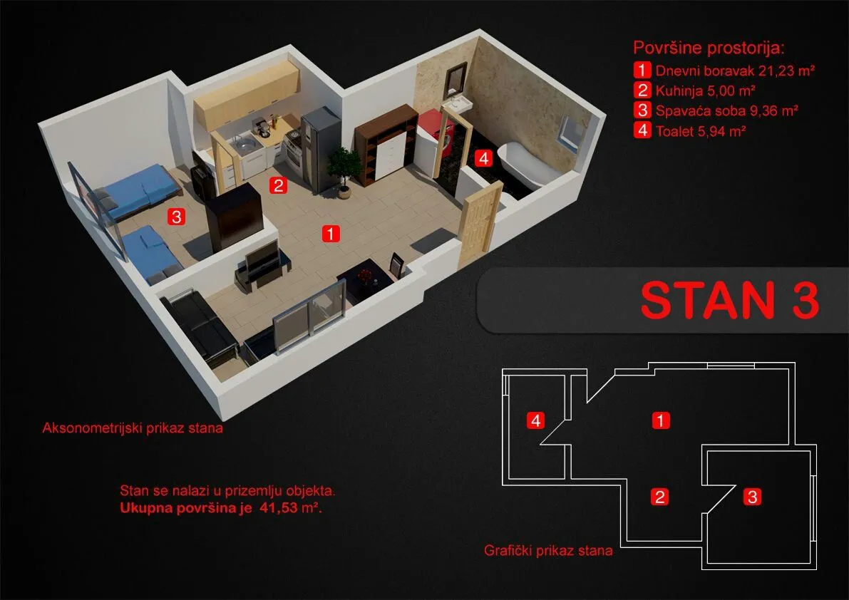 À vendre, Apartment In New Building, 41.53 m², Bar